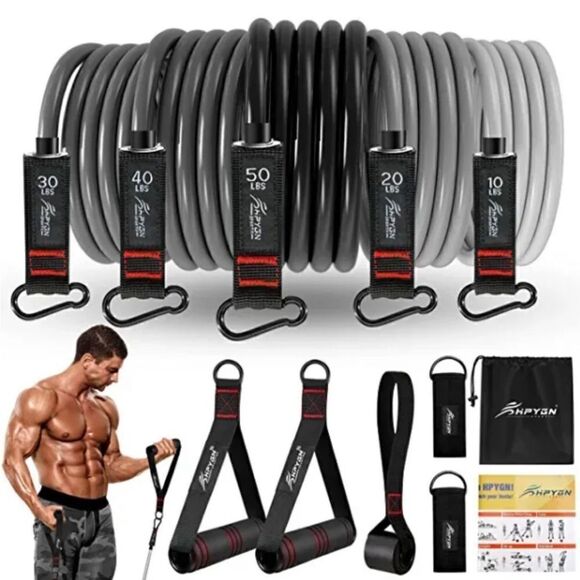 11-PCS Resistance Band Set Yoga Pilates Abs Exercise Fitness Tube Workout Bands - Picture 1 of 9